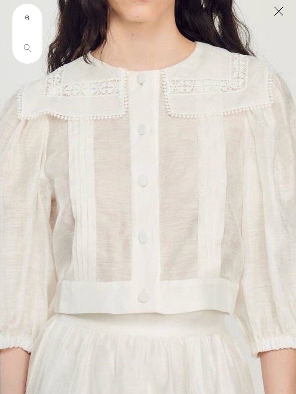Sandro Cream Lace-Trim Button Front Blouse